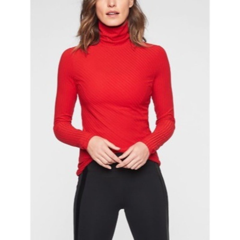 Athleta Essence Ribbed Turtleneck Long Sleeve Shirt Radiant Red Women’s Size M